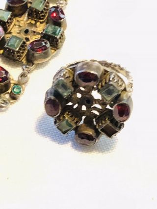 Antique Austro Hungarian Sterling Silver Emerald Garnet Pearl Bracelet Ring Clip 6