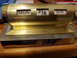 Vintage Art Deco Perpetual Desk Calendar Brass Cylinder Marbel Base Collectible