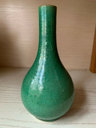 Antique Chinese Green - Glazed Crackle Porcelain Vase 19C 2