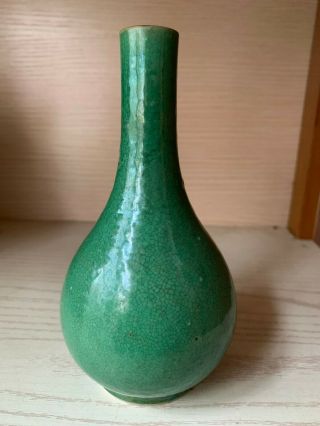 Antique Chinese Green - Glazed Crackle Porcelain Vase 19C 3