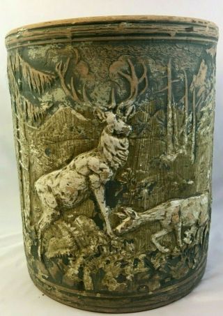 Antique Robinson Ransbottom Rrp Co Elk Stag & Doe Brush Ware 15 " Crock Sand Jar