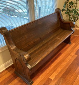 Antique Oak Church Pew 65” Long,  37 " Overall Height