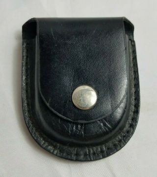 Vintage Black Leather Flap Belt Loop Round Snap Case Pouch Lighter Holder