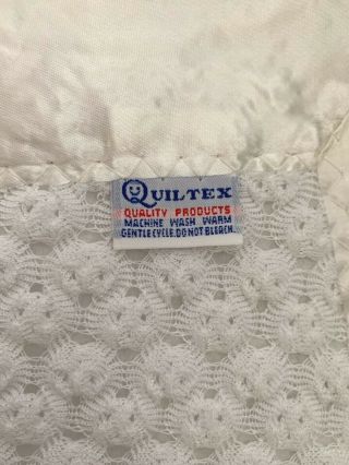 Vintage Quiltex Acrylic White Baby Blanket Silky Satin Trim 34” X 49” Crib Knit