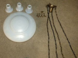 Vintage Steuben Calcite Etched Glass Dome Globe Ceiling Light Shade & 3 Hanging
