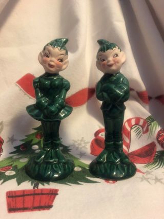 Vintage Christmas Pixie Elves Boy And Girl Salt And Pepper Shaker Set