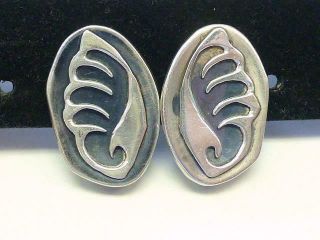 Art Deco Vintage Cp Taxco Mexico Sterling Silver Abstract Earrings Bell Stamp