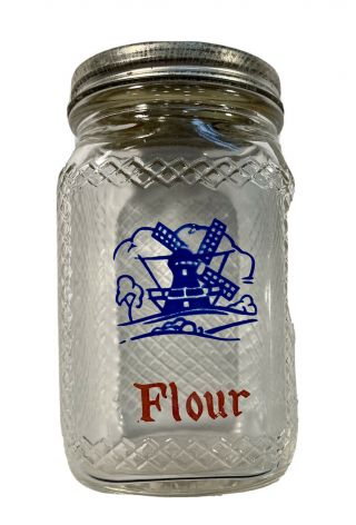 Vintage Antique Hazel Atlas Glass Flour Dutch Windmill Flour Spice Shaker Jar