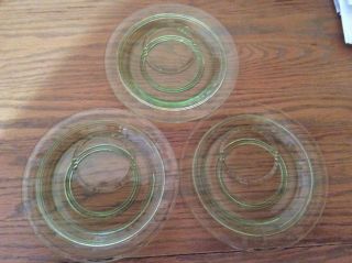 Vintage Uranium Vaseline Glass Green Glow Set Of 3 Saucer Snack Plates 6 1/2”