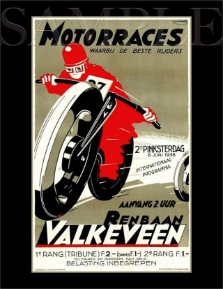 8.  5x11 Vintage 1938 Motorraces Motorcycle Fine Art Deco Print Picture Poster Vtg
