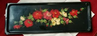 Vintage Russian Tole Authentic Tray 18 X 6 Hand Painted Signed By Artist Rare