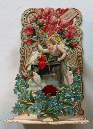 Vintage Valentine Card Fold Out Stand Up Embossed Honeycomb Germany