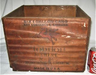 Antique Usa Socony Motor Oil Gas Sign Mobiloil Marine Pegasus Art Wood Can Box