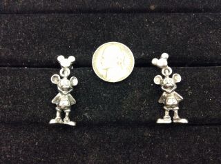 Vintage Walt Disney Sterling Silver Mickey Mouse Dangle Earrings - Stamped On Foot