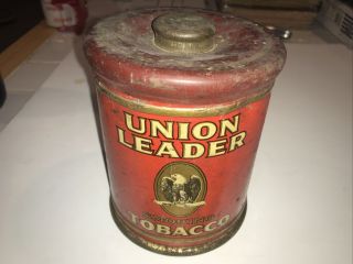 Vintage Union Leader Smoking Tobacco Tin Can; 6.  5” Tall 2