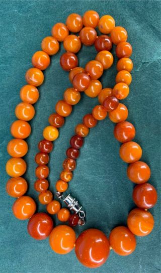 Tibetan Chinese Round Antique Butterscotch Baltic Amber Beads Necklace 26 Grams