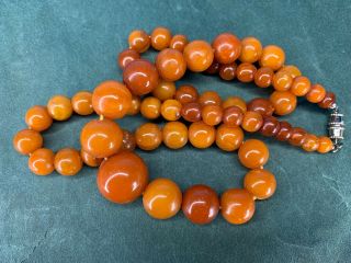 TIBETAN CHINESE ROUND ANTIQUE BUTTERSCOTCH BALTIC AMBER BEADS NECKLACE 26 GRAMS 5
