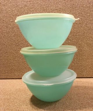 3 Vintage Tupperware Wonderlier Pastel Blue 234 Bowls 6.  5 Inch With C Seals
