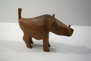 Vintage Wooden Wild Boar Wart Hog Figure Hand Carved 4 " Tall