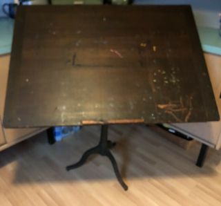Antique Drafting Table Solid Wood Top Cast Iron Artist Drawing Stand Vintage