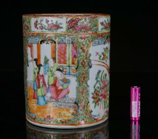 Large Size Antique Chinese Canton Famille Rose Porcelain Brush Pot Bitong C1870
