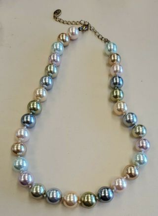 Kjl Kenneth Jay Lane Vintage Multi Color Pastel Faux Pearl Knotted Bead Necklace