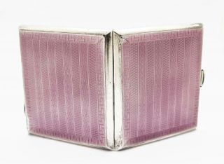 Art Deco Sterling Silver & Pink Guilloche Enamel Cigarette Case Birmingham 1928