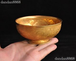 Antique Chinese Old Dynasty Bronze 24k Gold Gilt Flower Bird Statue Tea Cup Bowl