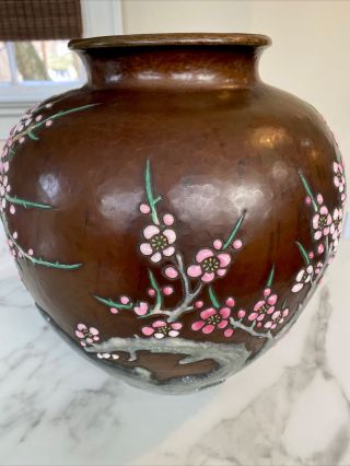 Antique Signed Japanese Meiji Taisho Cloisonne Vase Pink Blossom