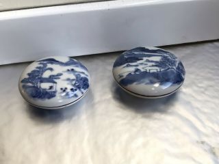 2 Antique Chinese Qing Dynasty Hand Painted Blue & White Ink Boxes