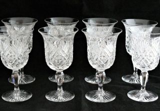 Antique Set 8 American Brilliant Cut Glass Crystal Abp Hawkes Wine Goblets Sign