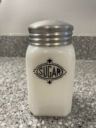 Vintage Milk Glass Shaker " Sugar " 5 " Black Letters.