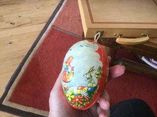 Vtg Paper Mache Easter Egg Candy Container Made In Germany Peter Rabbit 2 sides 3