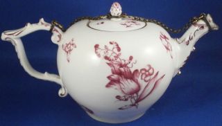 Antique 18thc Meissen Porcelain Puce Floral Tea Pot Porzellan Teekanne Teapot
