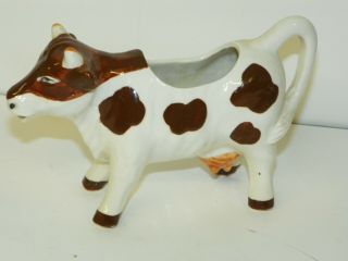 Vintage Porcelain Dairy Cow Creamer Cream Pitcher Dark Brown Spots Japan 3