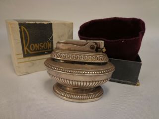 Vintage Ronson Queen Anne Silverplated Table Lighter With Box / Bag
