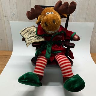 Vtg Dan Dee Christmas Lighted Animated Plush Singing Moose Rocking Chair Grandma