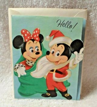 Vintage Disney Mickey Mouse Minnie Christmas Card Gibson Mid Century Holiday