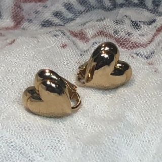 Vintage Avon Puffed Heart Goldtone Clipon Clip - On Earrings Nos