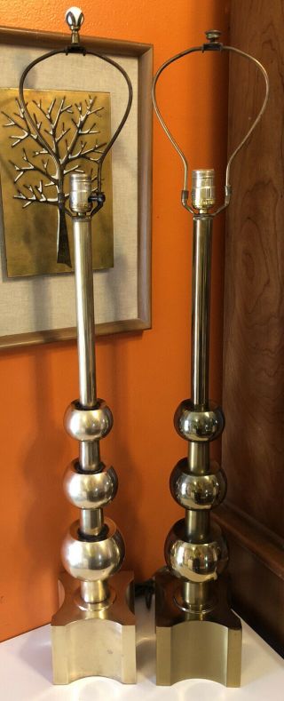 Mid Century Stiffel Tommi Parzinger Brass Stacked Balls Lamps Pair Mad Men