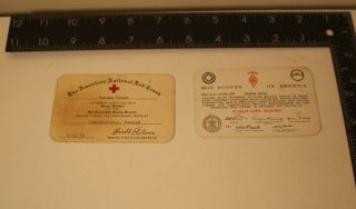 Vtg 1935 Boy Scouts Of America Life Guard & Red Cross Card Overland Park,  Kansas