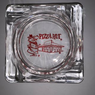 Vintage Pizza Hut Glass Ashtray Advertising Logo 4.  25 " Square