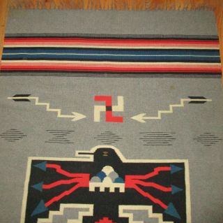 Vintage Early American Indian Navajo Southwest Chimayo Rug Blanket Thunderbird 2