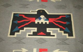 Vintage Early American Indian Navajo Southwest Chimayo Rug Blanket Thunderbird 4