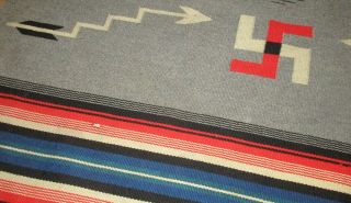 Vintage Early American Indian Navajo Southwest Chimayo Rug Blanket Thunderbird 5