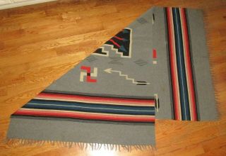 Vintage Early American Indian Navajo Southwest Chimayo Rug Blanket Thunderbird 6