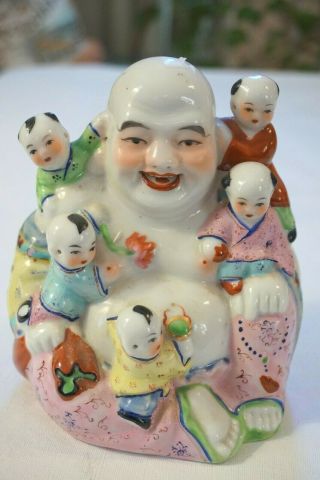 Vintage Porcelain Happy Buddha With Children