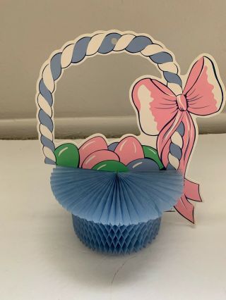 Vtg Easter Basket Eggs Paper Honeycomb Centerpiece Pastel Colors