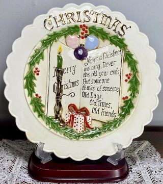 Vintage 1940’s Christmas Hand Painted Porcelain Plate Artist Signed Alice 10.  75“