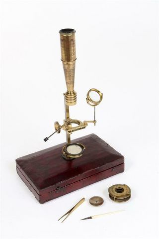Vintage C1840 Botanical " Cary - Gould " Type Microscope With Accessories & Case